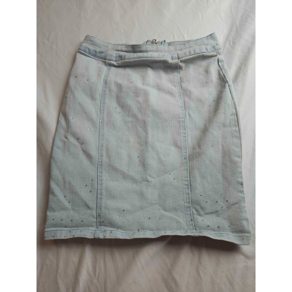 IRI Pencil Skirt Womens Small Blue Light Wash Denim Knee Length Rhinestones‎